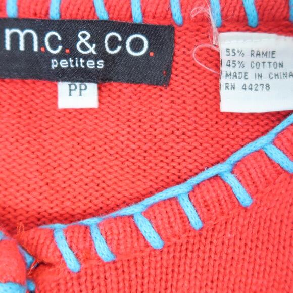 Vintage 90s M.C. & Co Red Funny Cat Embroidered Cardigan Sweater S - Picture 7 of 9